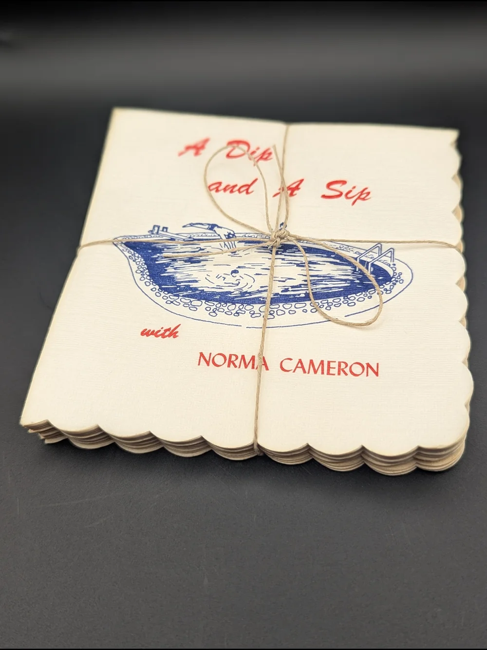 1950s Cocktail Napkins A Dip And A Sip Scalloped Cocktail Napkins